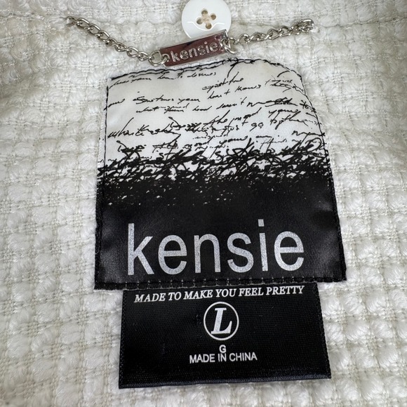 Kensie Womens Pea Coat Faux Fur Removable Collar White Peplum Waffle Knit Size L - Picture 8 of 16